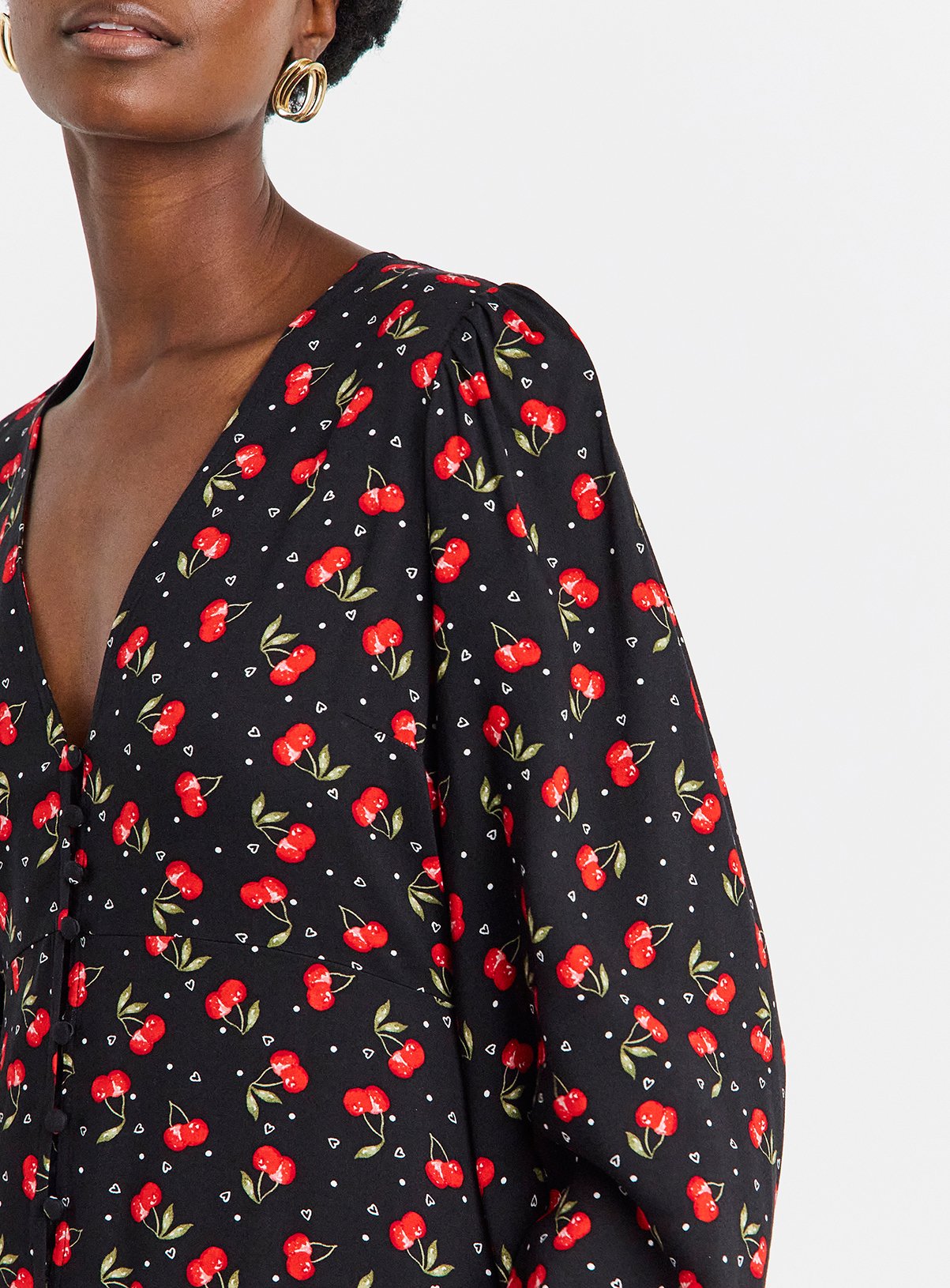 JD WILLIAMS Button Through Cherry Print Tea Dress 8 - Image 4 thumbnail
